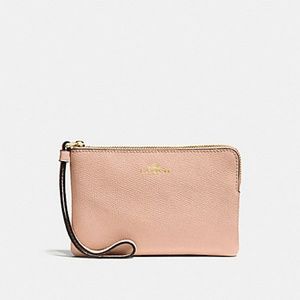 COACH Corner Zip Wristlet in GOLD/NUDE PINK